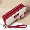 Portafoglio lungo rosso da donna con doppia cerniera e cinturino da polso rimovibile - Rosso