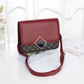 Vintage crossbody bag with dark red flap and coffee monogram pattern for women - Wine Red