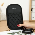 Crossbody phone bag in black quilted leather with heart pattern and gold dual zippers - Black