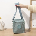 Grey-blue nylon crossbody phone bag for women with multi-layer zippers and strap - Light Blue