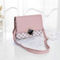 Pink patchwork square crossbody phone bag with black and white monogram pattern - Pink