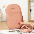 Borsa a tracolla rosa in pelle PU per cellulare con ricamo orso e doppia zip - Rosa Caldo