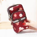 Three-layer floral Oxford cloth phone pouch with zipper compartments in deep red - Red Fresh Floral (20)
