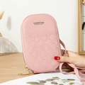 Pink heart quilted phone bag with adjustable crossbody strap and golden zipper - Peach Pink