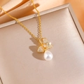 Elegantes Goldhalsketten-Set mit Schmetterlingsanhänger, Zirkonia und Perlen - Gold Perle Blume Halskette (8868)