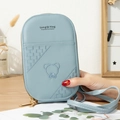 Light blue embroidered crossbody phone bag with cute bear detail and dual zippers - Blue