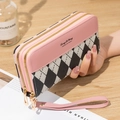 Portafoglio lungo da donna con doppia cerniera in rosa e patchwork con cinturino - Rosa