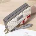 Grey long double-zipper wallet with HR letter print and floral pattern for women - Gray