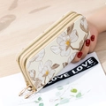 Beige floral double zipper phone wallet with magnolia print and love wrist strap - Apricot