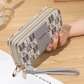 Portefeuille gris à double fermeture éclair avec imprimé LK et dragonne en cuir - Gris