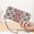 Portefeuille long pour femme en cuir rose Morandi avec imprimé lettres rétro - Violet