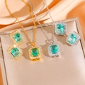 Elegant emerald-cut green zircon necklace and earrings set in gold and silver plating - Gold Set (8886)