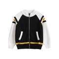 Kids knitted baseball jacket in black and white with yellow striped ribbed trim - 90cm / Black/White/Yellow