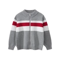 Gray knitted cardigan with red and white stripes and silver zipper for toddler boys - 90cm / Heather Grey