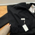 Solid black baby velvet scarf with soft fringe tassels and cashmere feel for winter warm - Black