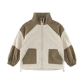 Giacca a vento per bambini color-block bianco sporco e verde oliva con collo alto - 100cm / Caffè Profondo/Beige (YR255)