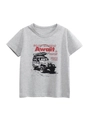 Boys grey cotton t-shirt with cartoon off-road vehicle print and vacation slogan - 90cm