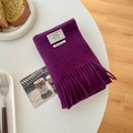 Dark purple 100% wool scarf featuring long tassels and a minimalist white woven label - Taro Purple