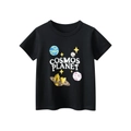 Zwart katoenen T-shirt voor jongens met een kleurrijke kosmos planetenprint - 100cm / Zwart