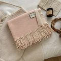 Pink and cream wool blend scarf with fringe detail on a soft winter jacket - Over 175cm / 5-Pink Beige