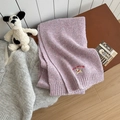 Pink purple ribbed knit scarf with cute puppy embroidery and letter logo for winter - Light Purple