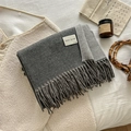 Dual-tone dark grey wool blend scarf with fringe edges and premium knitted texture - Over 175cm / 6-Double Gray