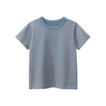 Blue and orange striped short-sleeve cotton T-shirt for boys with a minimalist round neck - Grey Blue & Orange Striped / 90cm
