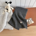 Knitted winter scarf set in dark grey featuring cute running dog embroidery details - Dark Gray