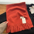 Thick orange-red fringe scarf in baby velvet with a soft cashmere feel for winter - Brick Red