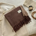 Double-sided wool blend scarf in dark brown and tan with tassel edges - Over 175cm / 8-Coffee Camel