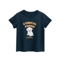 Dunkelblaues Kinder-T-Shirt aus Baumwolle mit süßem Hundemotiv und comical friend Text - 90cm / Dunkelblau