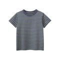 Short sleeve T-shirt with grey-blue and lime green stripes for boys on white background - Grey & Yellow Striped / 90cm