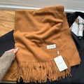 Soft baby velvet solid caramel brown scarf with tassels and luxury cashmere feel - Caramel