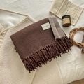 Deep brown wool blend scarf with fringe detail and woven material label for women - Over 175cm / 9-Coffee Brown