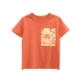 Kids orange short sleeve cotton T-shirt featuring a yellow monster doodle print - 90cm / Dark Orange