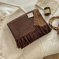 Thick dark brown wool blend scarf with fringe edges and premium double-sided design - Over 175cm / 10-Coffee Sugar