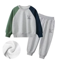Boys' fleece sport set with dinosaur print, color-block hoodie and jogger pants - 120cm / Heather Gray (Fleece Lined)