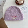 Lilac knit beanie with cute dog embroidery and ribbed texture for winter wear - Hat—Light Purple