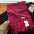 Thick rose purple cashmere feel scarf with long fringes on elegant black coat base - Rose Purple