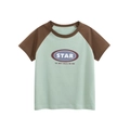 Kids cotton raglan short sleeve T-shirt in mint green and brown with star print - Waterfall Green/Coffee / 90cm