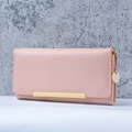 Portafoglio lungo rosa da donna in similpelle con eleganti dettagli in metallo dorato - Rosa
