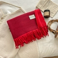 Thick dark red wool blend scarf with fringe tassels for winter season fashion - Over 175cm / 16-Ankara Red