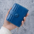 Portefeuille court vintage bleu foncé en cuir huilé avec fermeture éclair et fentes - Bleu