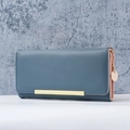 Portafoglio lungo da donna blu nebbia con interno rosa e dettagli in metallo dorato - Blu