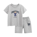 Completo sportivo grigio in cotone per bambini con orsetto e scritta Positive estiva - 100 / grigio melange