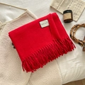 Red wool blend scarf with fringe detail and woven texture laid on a soft white background - Over 175cm / 17-Red