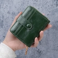 Portefeuille vintage en cuir vert foncé avec multi-fentes et fermeture éclair dorée - Vert