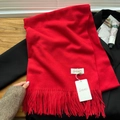 Deep red fringed scarf in soft cashmere-feel fabric with decorative tassel detail - Red