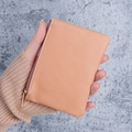 Mini lychee grain leather zipper wallet for women in soft apricot pink color - Deep Pink