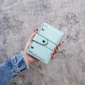 Short mint blue faux leather wallet for women with pebbled texture and silver stud buckle - Green